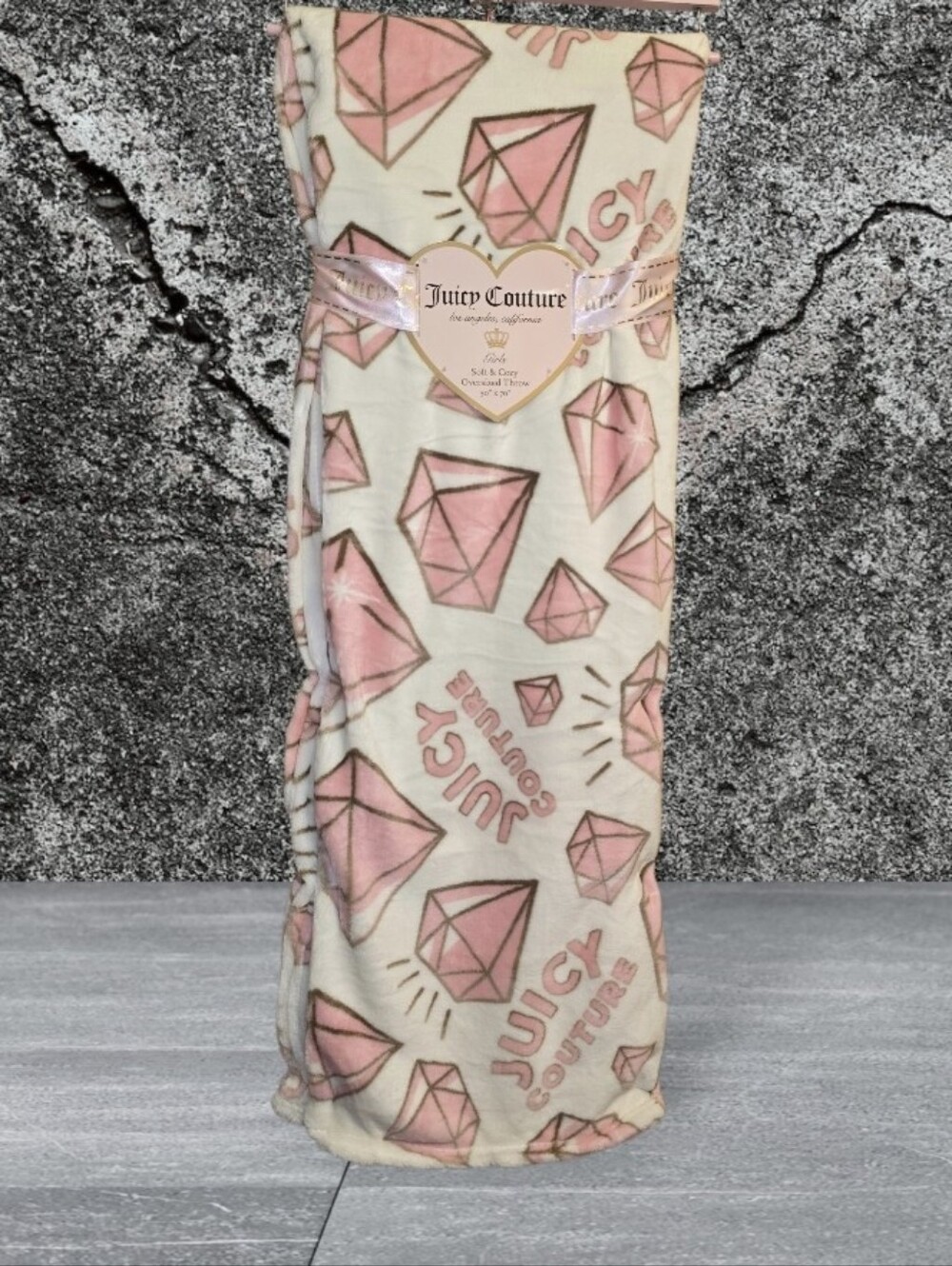 Juicy Couture Cream Blanket with Pink Diamond Print